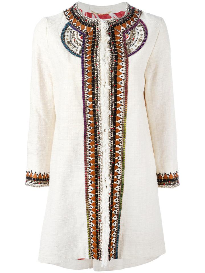 Bazar Deluxe Embellished Trim Coat, Women's, Size: 46, Nude/neutrals, Cotton/polyamide/viscose