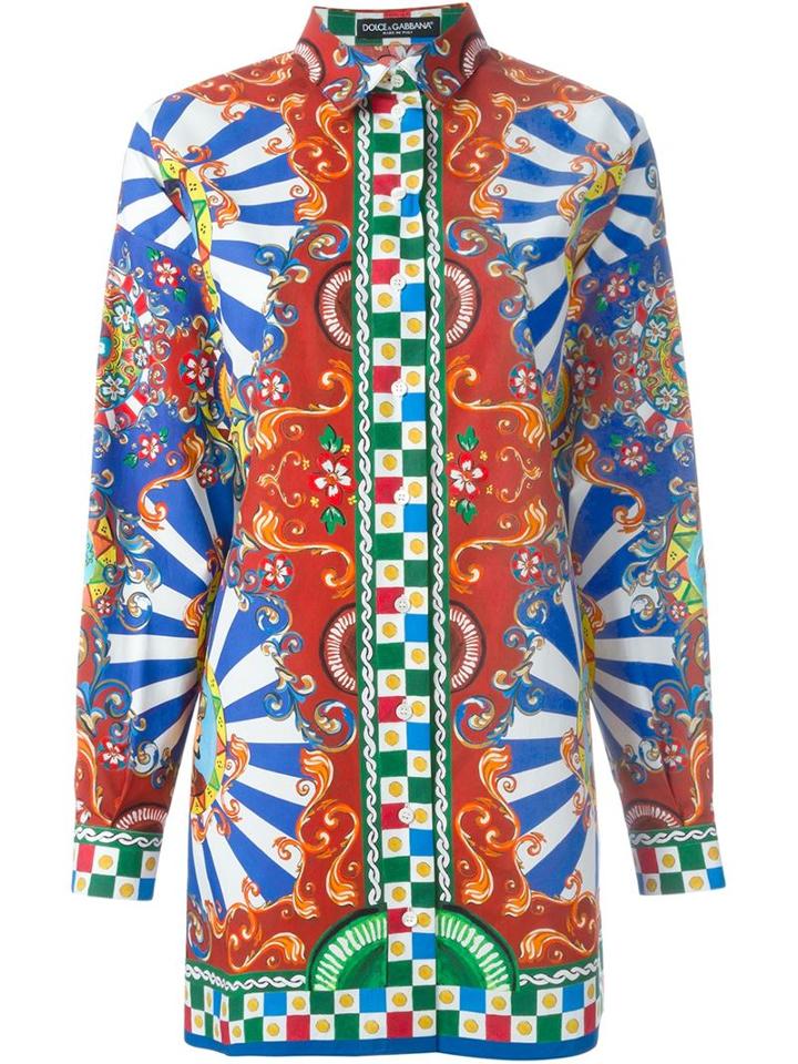 Dolce & Gabbana Carretto Siciliano Print Shirt Dress