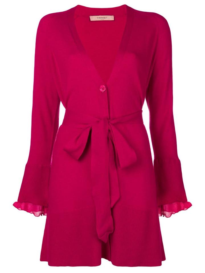 Twin-set Belted Midi Cardigan - Pink & Purple