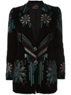 Roberto Cavalli Embroidered Blazer, Women's, Size: 40, Black, Lamb Skin/silk/metallic Fibre/cotton