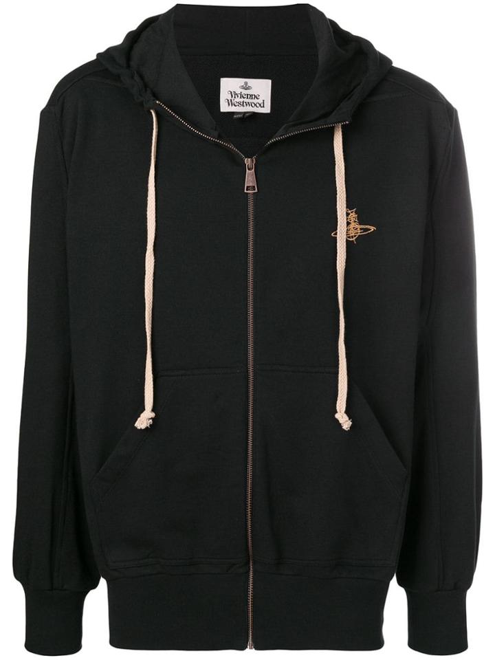 Vivienne Westwood Embroidered Logo Zip Hoodie - Black