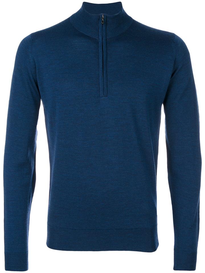 John Smedley Zip-neck Jumper - Blue