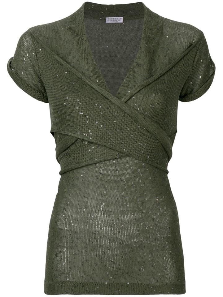 Brunello Cucinelli Sequinned Knitted Top - Green