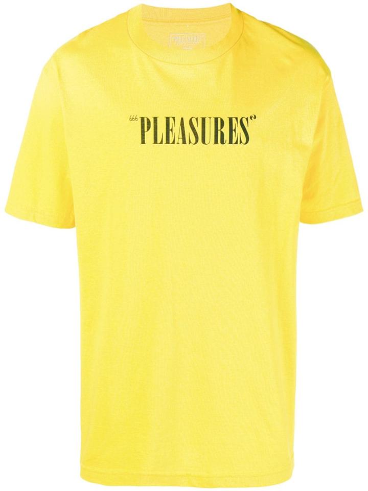 Pleasures Logo Print T-shirt - Yellow & Orange