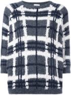 Brunello Cucinelli Plaid Crew Neck Jumper, Women's, Size: Medium, Grey, Polyamide/cashmere/alpaca