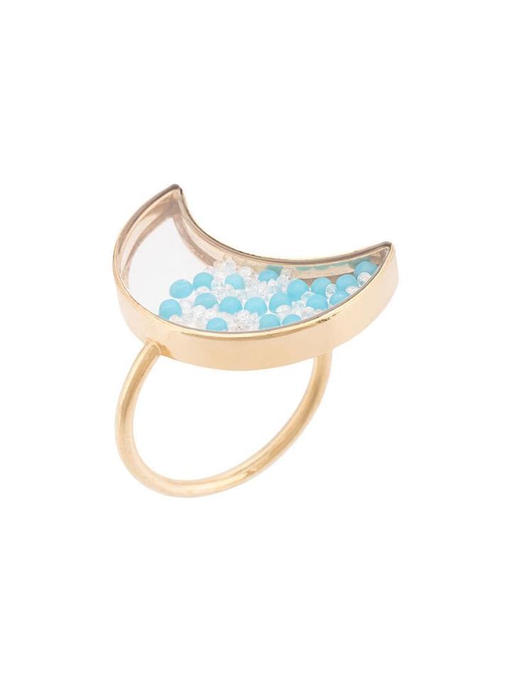 Moritz Glik Moon Ring With Turquoises & White Saphires - Yellow