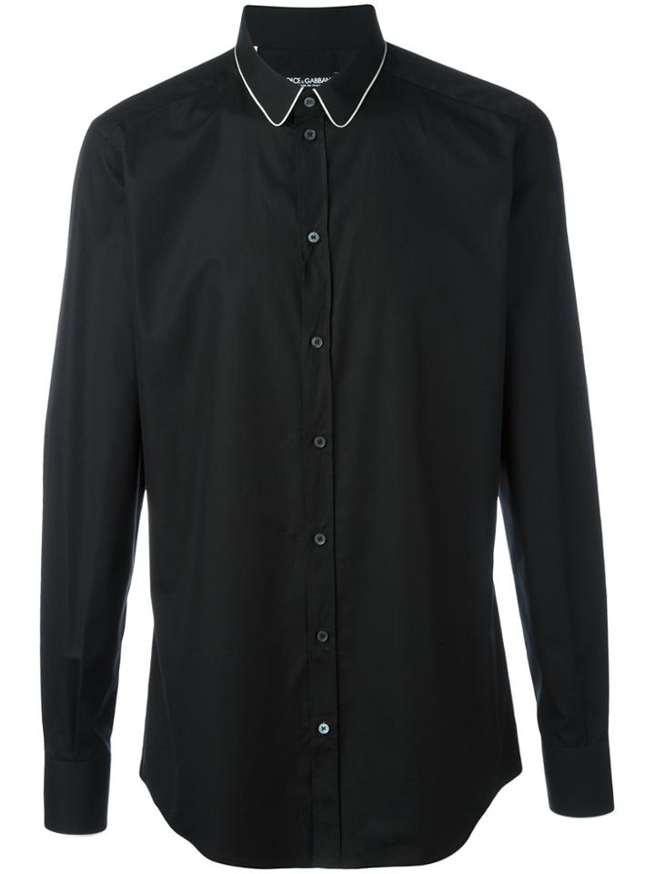 Dolce & Gabbana Contrast Piped Collar Shirt - Black