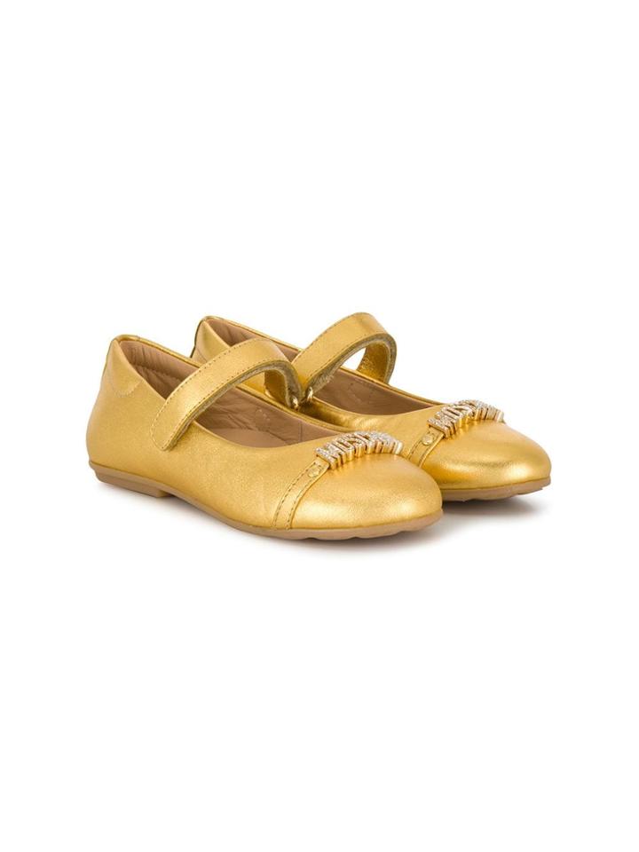 Moschino Kids Crystal Logo Plaque Ballerina Flats - Gold