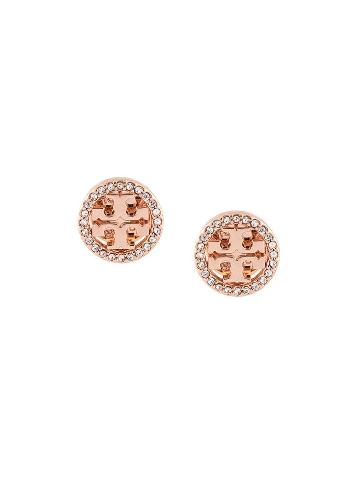 Tory Burch Crystal Logo Circle-stud Earrings - Gold