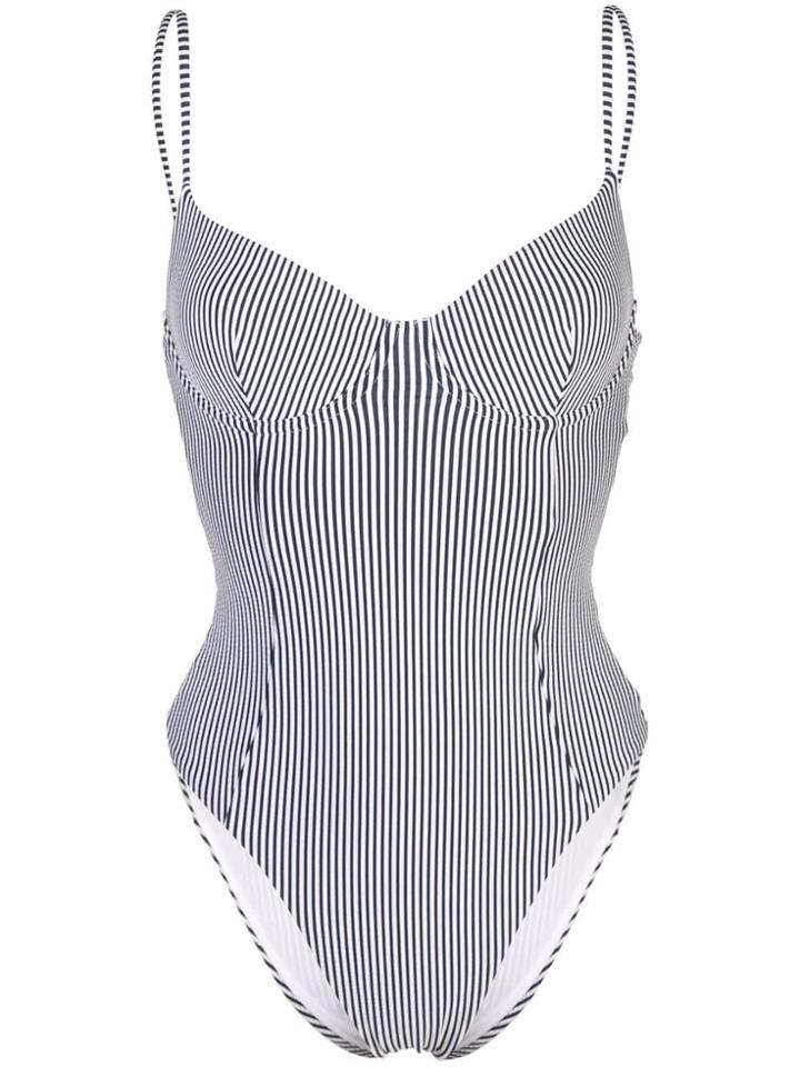 Onia Isabella Striped High Leg Swimsuit - White
