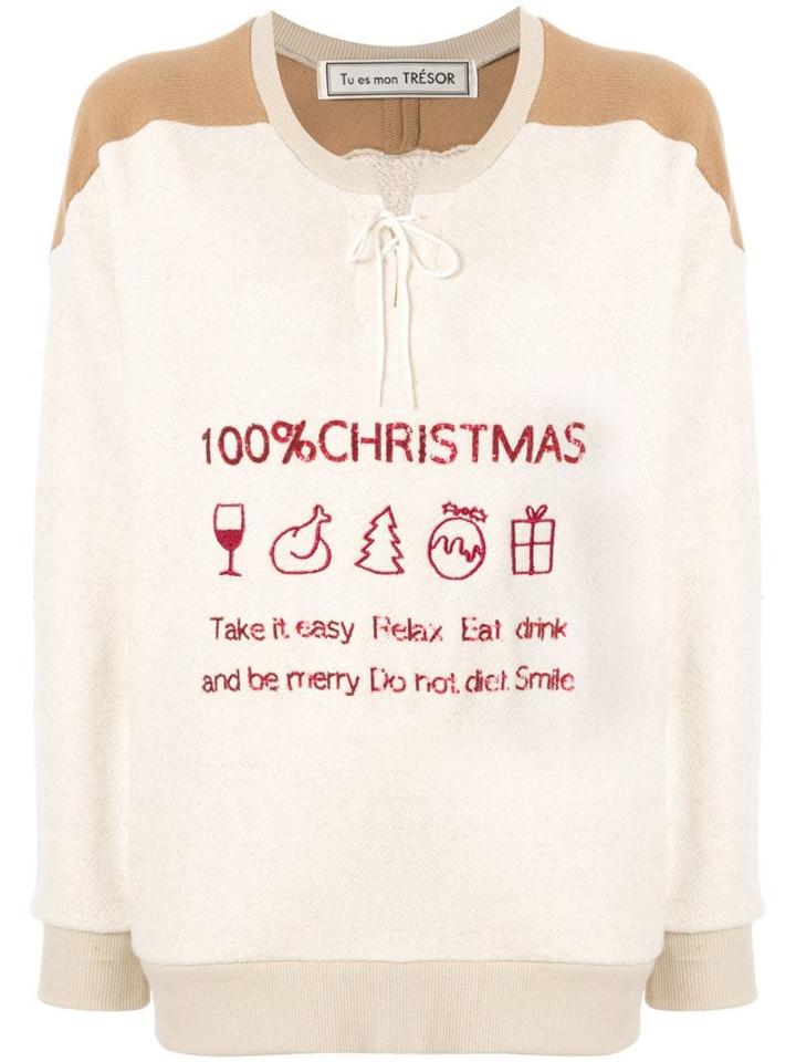 Tu Es Mon Trésor 100% Christmas Embellished Jumper - Neutrals