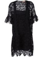 No21 Floral Lace Short Sleeve Dress, Women's, Size: 40, Black, Polyester/acetate/silk/acetate