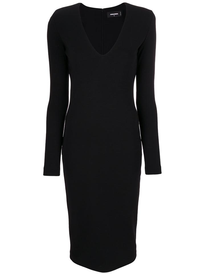 Dsquared2 - V-neck Dress - Women - Polyamide/spandex/elastane/virgin Wool - S, Black, Polyamide/spandex/elastane/virgin Wool
