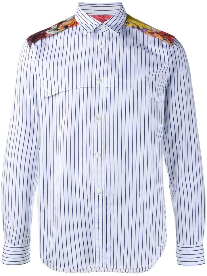 Comme Des Garçons Homme Plus Floral Yoke Striped Shirt, Men's, Size: Large, White, Cotton/polyester