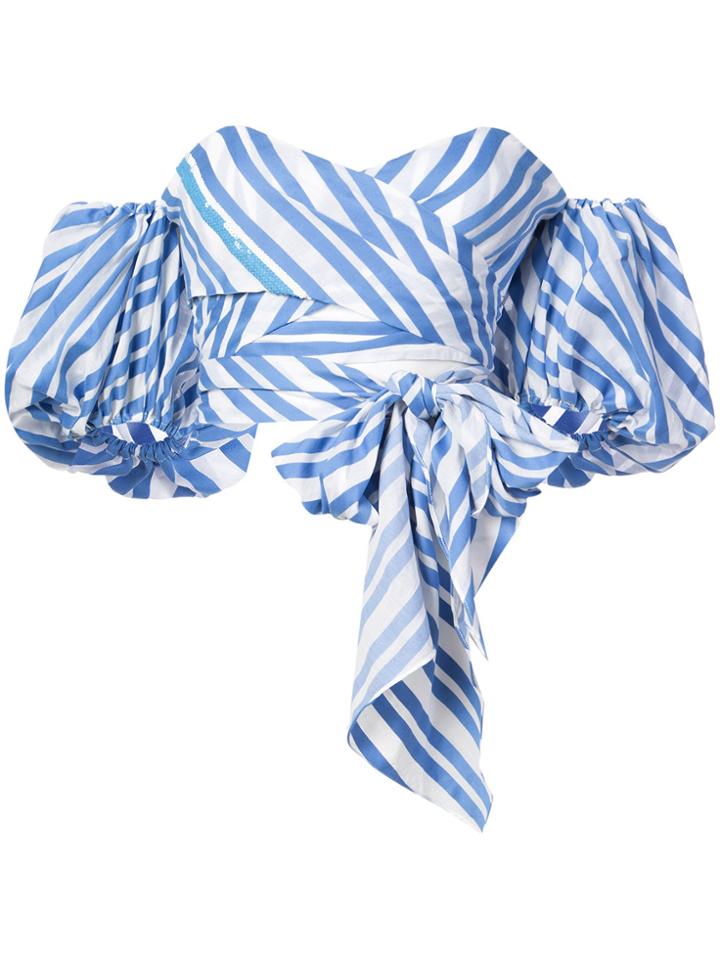 Johanna Ortiz Striped Off-shoulder Crop Top - Blue