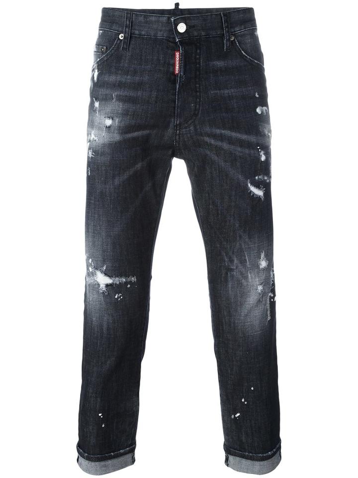 Dsquared2 Glamhead Distressed Detail Jeans, Men's, Size: 46, Black, Cotton/spandex/elastane