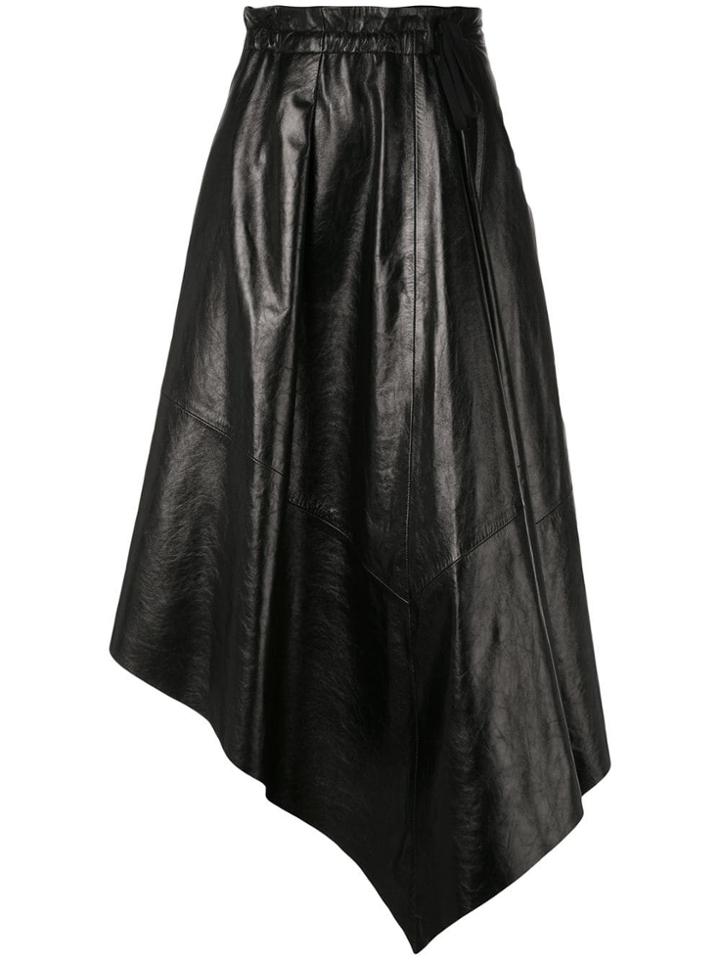 Proenza Schouler Asymmetrical Shiny Leather Mid Skirt - Black