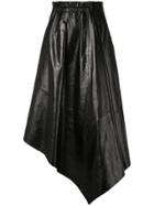 Proenza Schouler Asymmetrical Shiny Leather Mid Skirt - Black