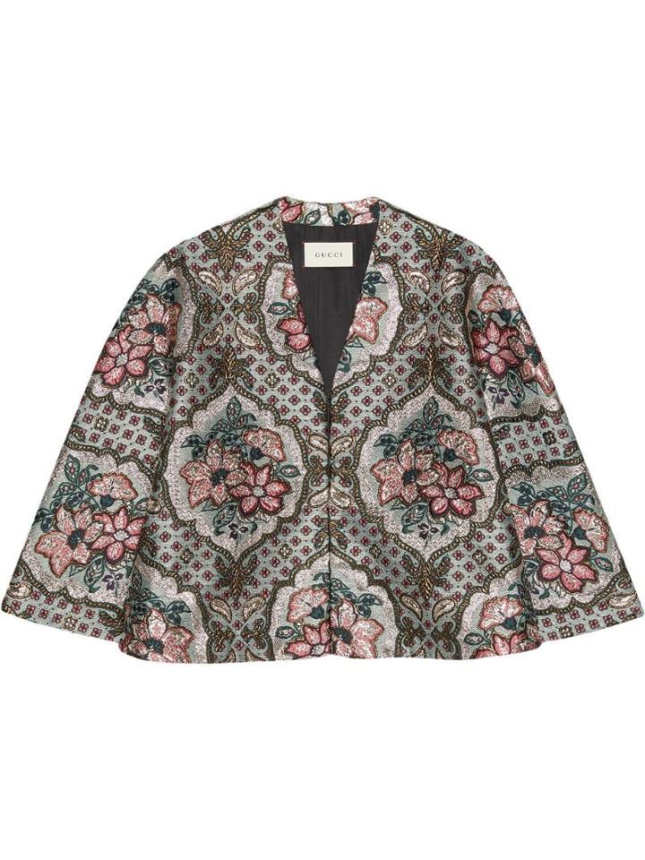 Gucci Geometric Floral Jacquard Cape - Grey
