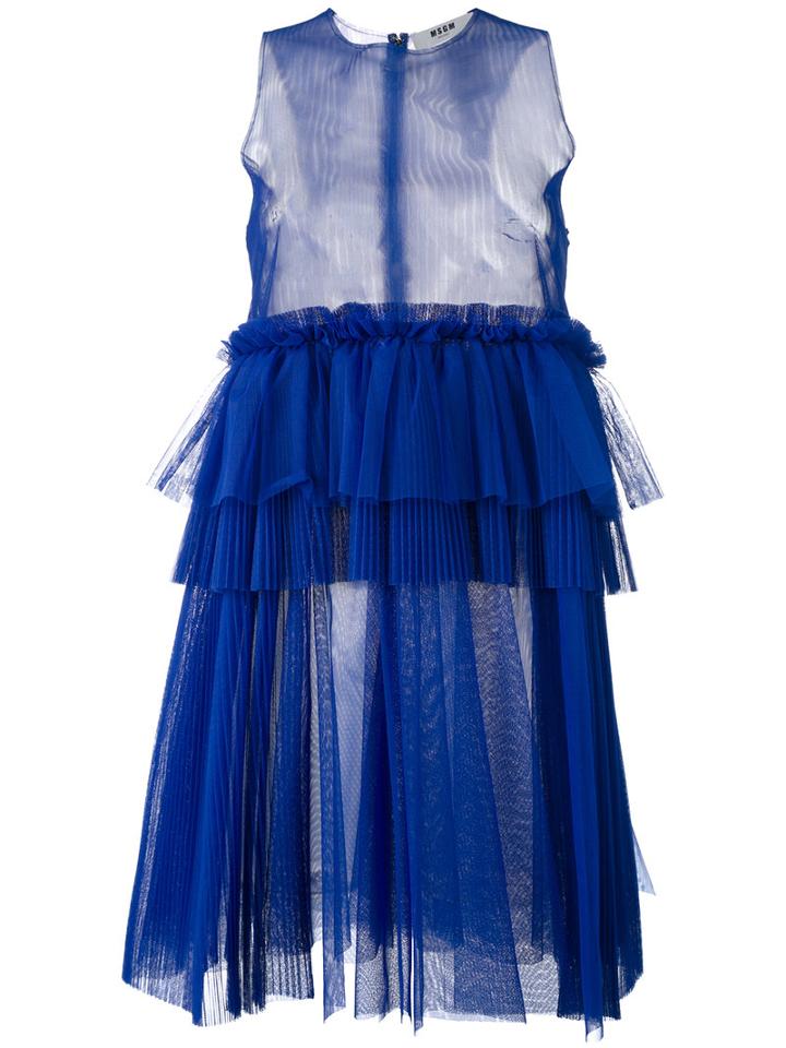 Msgm - Empire Line Sheer Dress - Women - Polyester - 40, Blue, Polyester