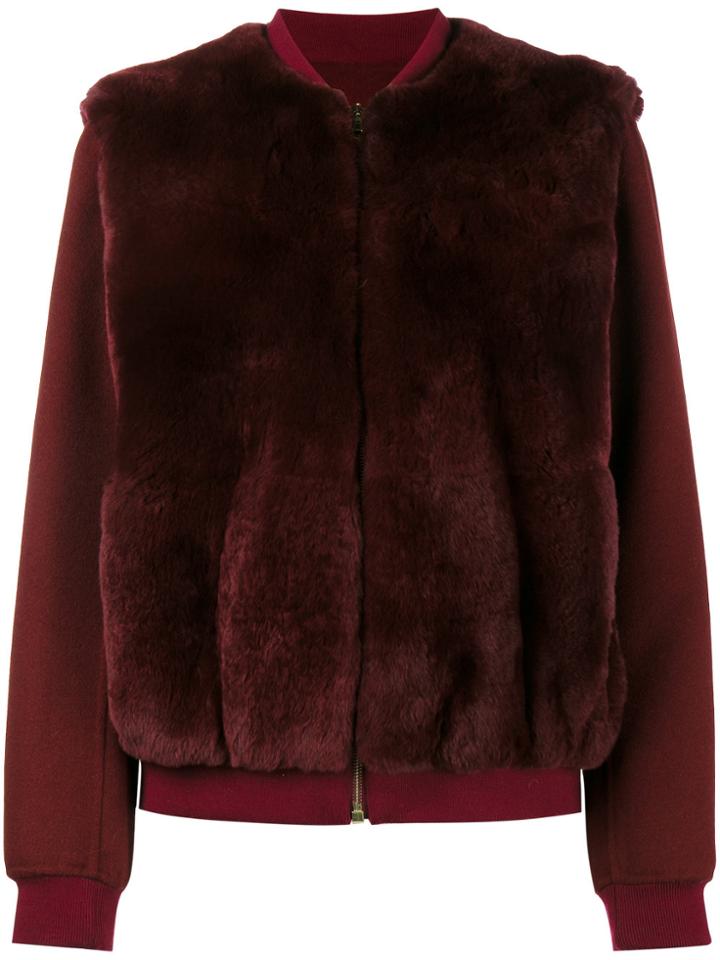 Yves Salomon Rabbit Fur Bomber Jacket - Red