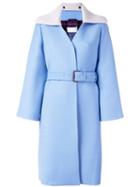 Maison Margiela Knitted Collar Belted Coat, Women's, Size: 40, Blue, Cupro/virgin Wool