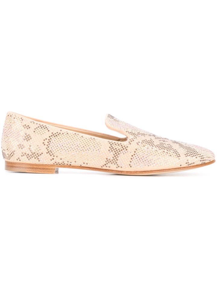 Giuseppe Zanotti Design Snake Effect Micro-stud Loafers - Nude &