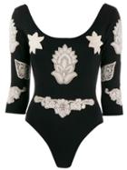 Moschino Pre-owned '1990s Lace Applique Bodysuit - Black