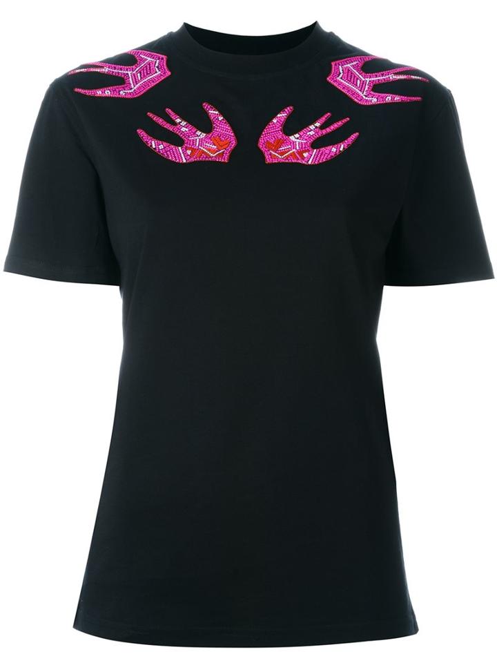 Mcq Alexander Mcqueen Embroidered Swallow T-shirt, Women's, Size: Large, Black, Cotton