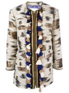 Bazar Deluxe Pom-pom Trim Jacquard Coat, Women's, Size: 44, Nude/neutrals, Cotton/silk/polyester