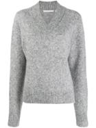 Helmut Lang Brushed V-neck Tie Sleeve Sweater - Grey