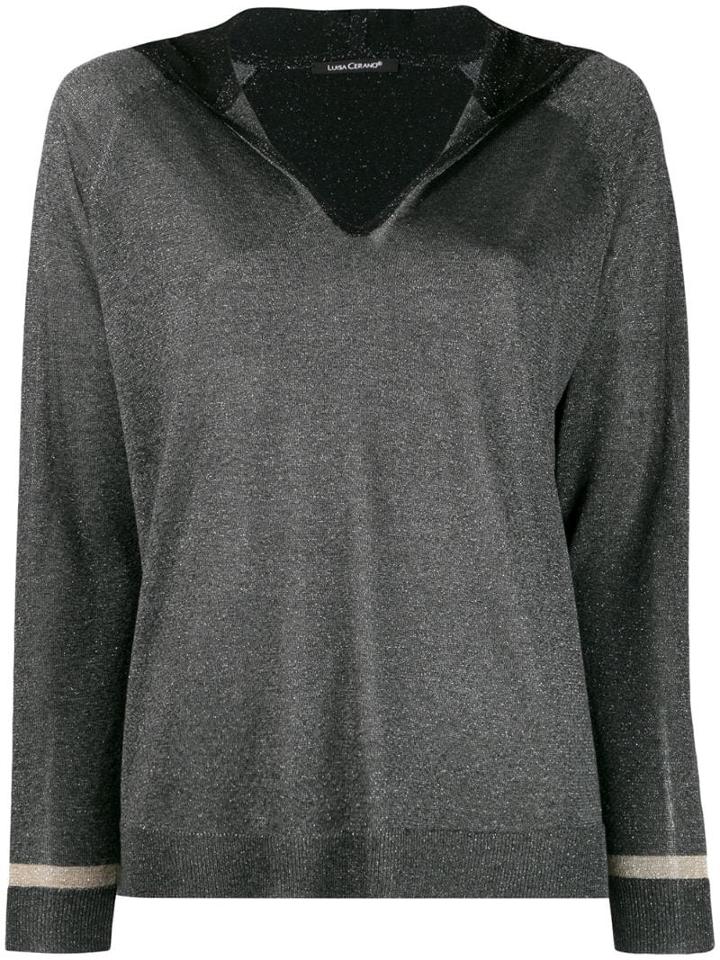 Luisa Cerano Hooded V-neck Jumper - Grey