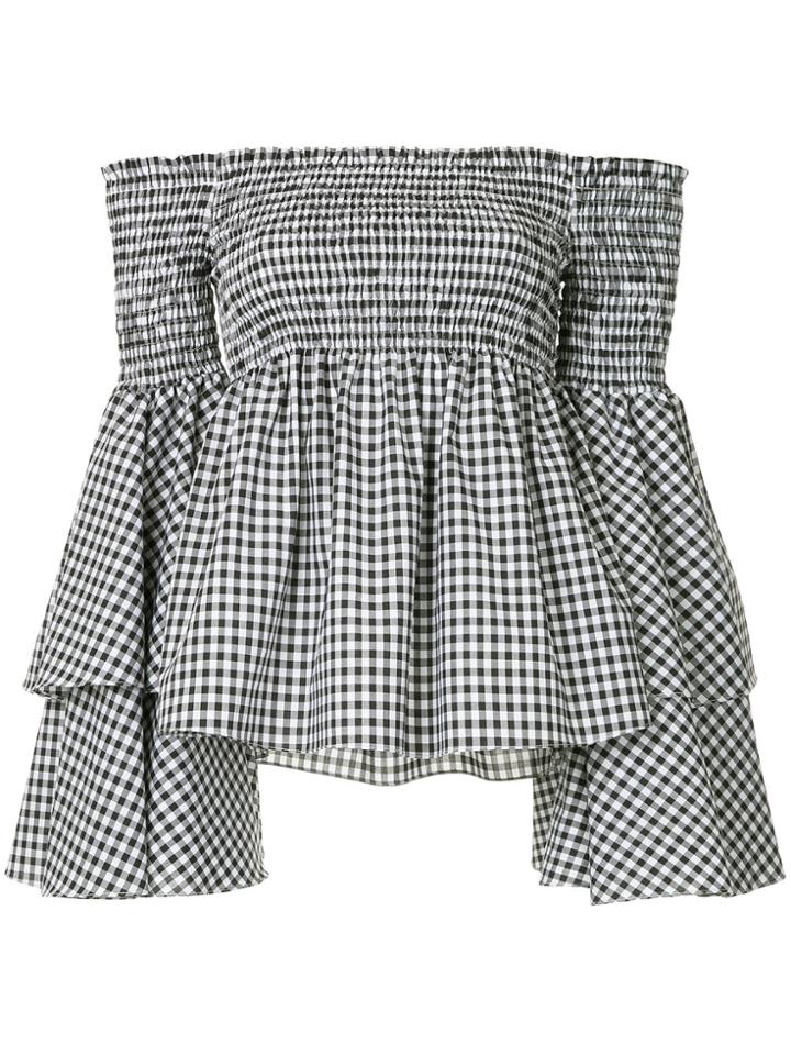Caroline Constas Plaid Off The Shoulder Top - Black