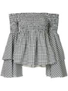 Caroline Constas Plaid Off The Shoulder Top - Black