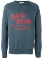 Maison Kitsuné Logo Print Sweatshirt, Men's, Size: Medium, Blue, Cotton
