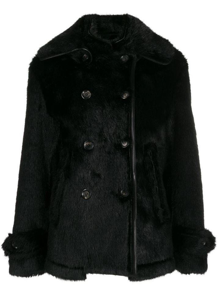 Tom Ford Faux Fur Double Breasted Coat - Black