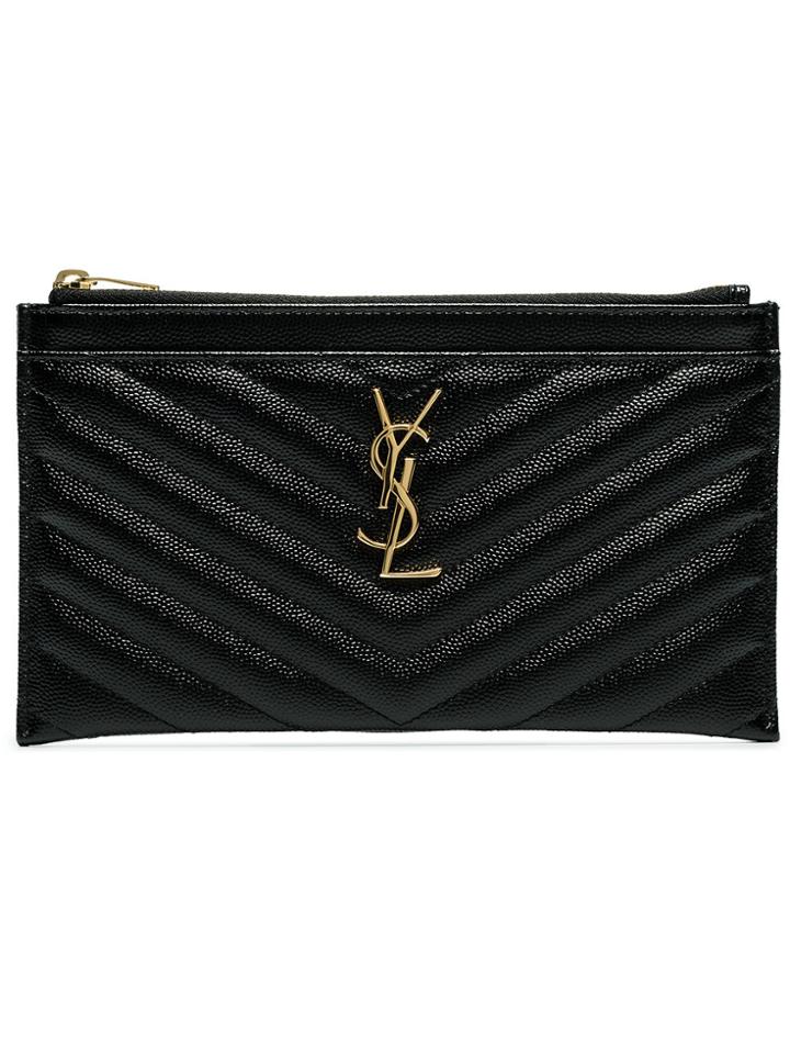 Saint Laurent Black Monogram Matelasse Quilted Leather Clutch