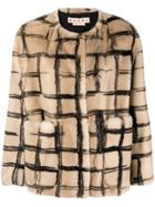 Marni Abstract Check Fur Coat - Nude & Neutrals