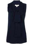 Michael Michael Kors Knot Detail Top, Women's, Size: Xs, Blue, Silk/polyester