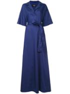 Paule Ka - Long Woven Wrap Dress - Women - Cotton - 42, Blue, Cotton