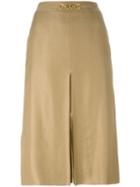 Céline Vintage Front Slit Belted Skirt, Women's, Size: 40, Nude/neutrals