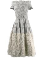 Jourden Feather Skirt Bardot Dress - Grey