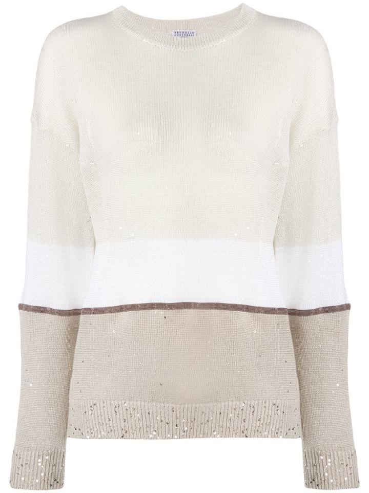 Brunello Cucinelli Panelled Sequin Knitted Jumper - Neutrals