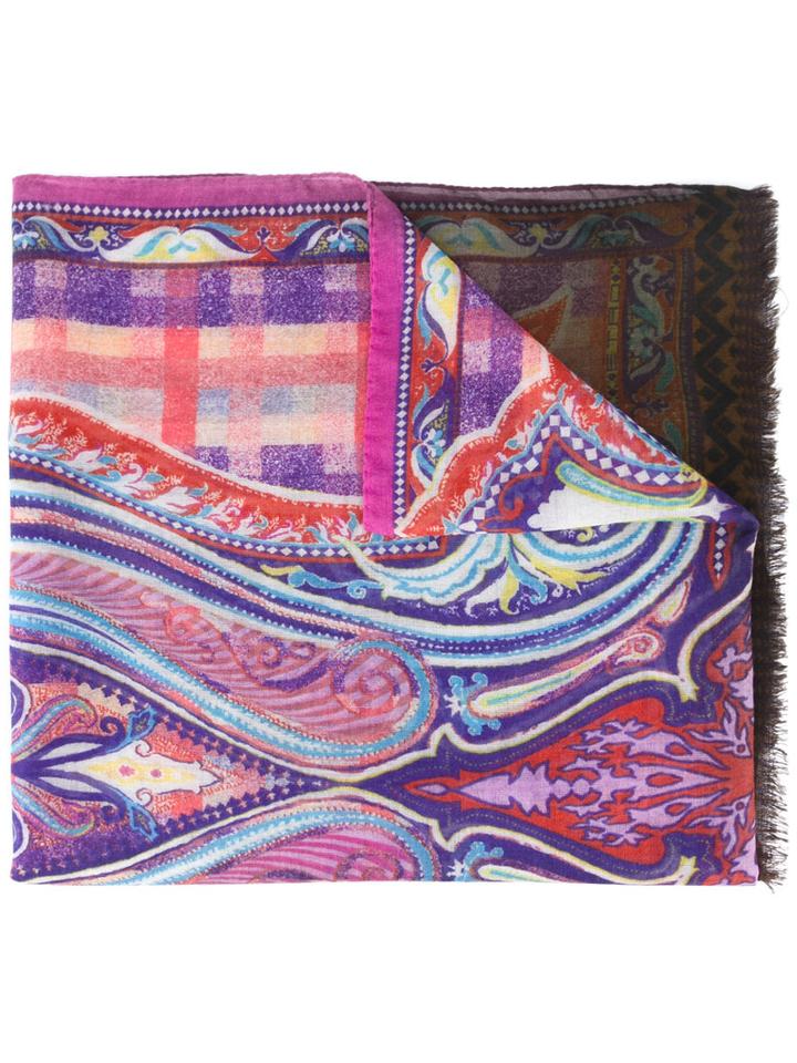 Etro Printed Scarf, Men's, Pink/purple, Silk/cashmere