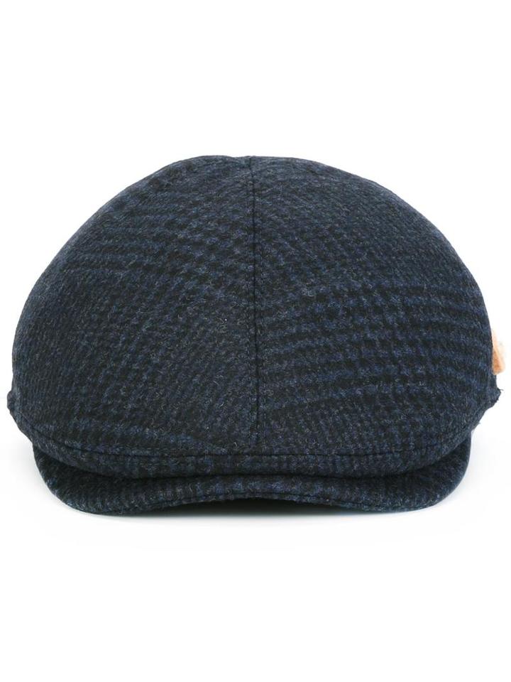 Lardini Houndstooth Pattern Beret, Men's, Size: 56, Blue, Polyamide/wool