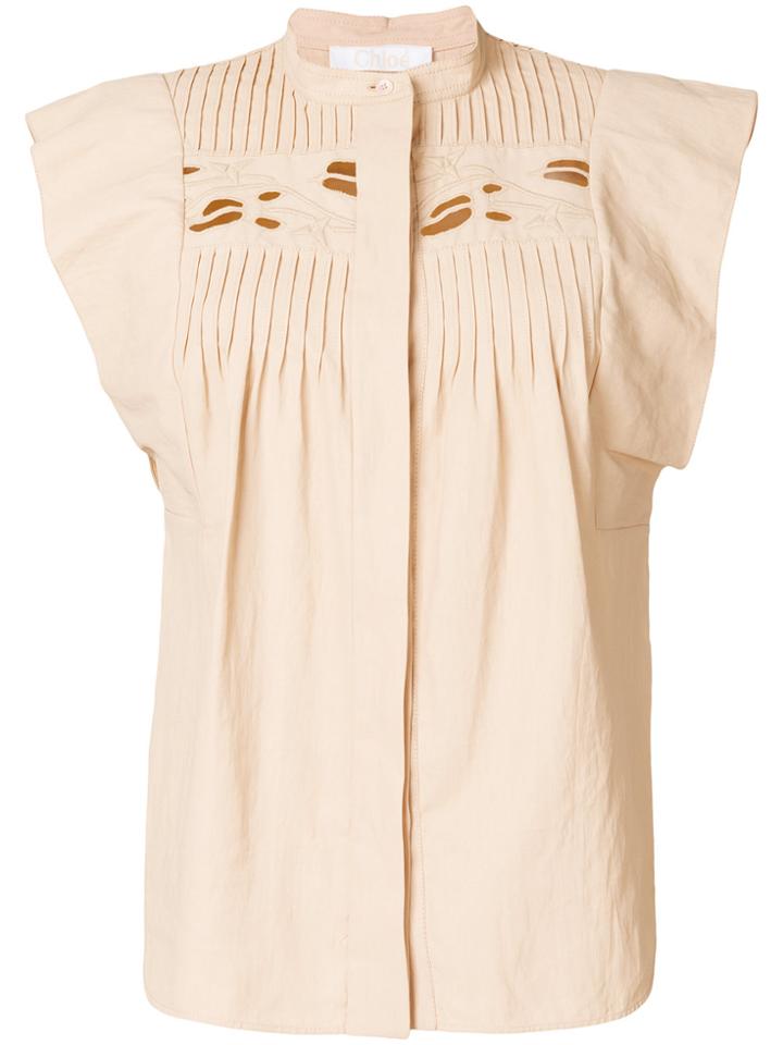 Chloé Cutout-detail Pintucked Shirt - Nude & Neutrals