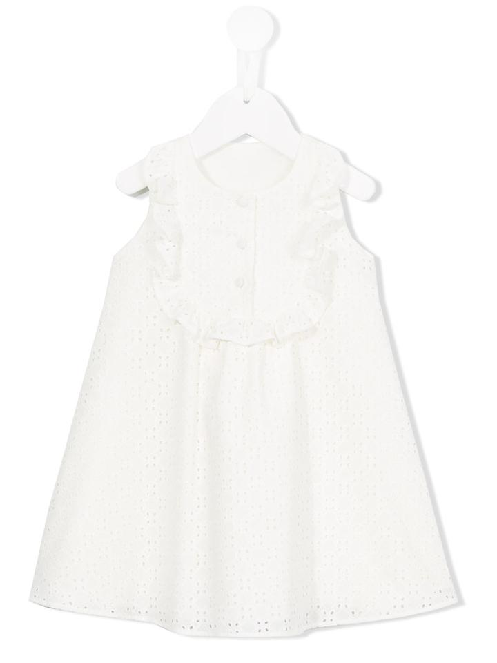 La Stupenderia - Embroidered Ruffled Bib Dress - Kids - Cotton - 18 Mth, White