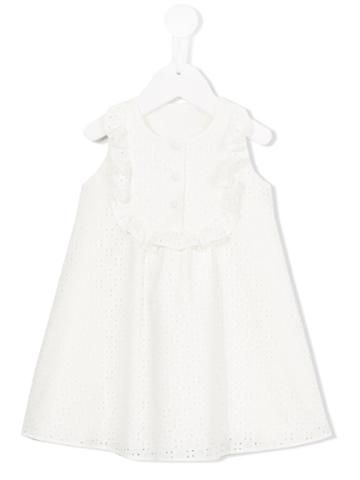 La Stupenderia - Embroidered Ruffled Bib Dress - Kids - Cotton - 18 Mth, White