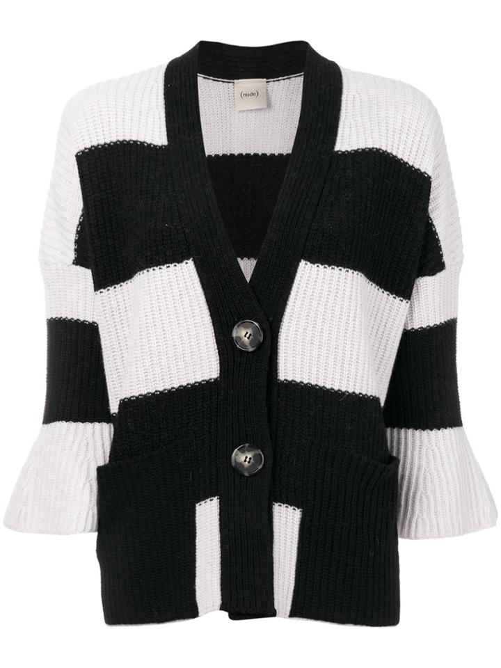 Nude Striped Buttoned Cardigan - Black