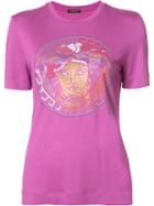 Versace Studded Medusa T-shirt, Women's, Size: 40, Pink/purple, Silk/rayon